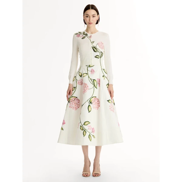 Oscar de la Renta Porcelain Flower Threadwork Cropped Cardigan - Oscar de la Renta Knitwear - American Couture - Shop at Coveti