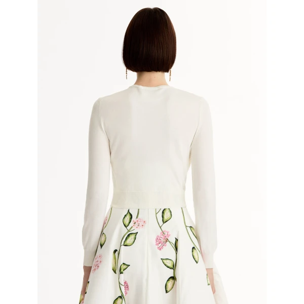 Oscar de la Renta Porcelain Flower Threadwork Cropped Cardigan - Oscar de la Renta Knitwear - American Couture - Shop at Coveti