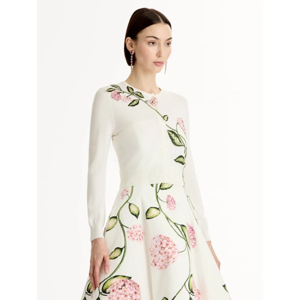 Oscar de la Renta Porcelain Flower Threadwork Cropped Cardigan - Oscar de la Renta Knitwear - American Couture - Shop at Coveti