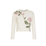 Oscar de la Renta Porcelain Flower Threadwork Cropped Cardigan - Oscar de la Renta Knitwear - American Couture - Shop at Coveti