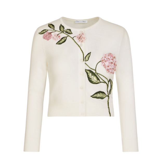 Oscar de la Renta Porcelain Flower Threadwork Cropped Cardigan - Oscar de la Renta Knitwear - American Couture - Shop at Coveti