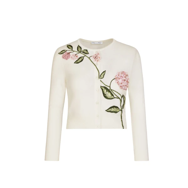 Oscar de la Renta Porcelain Flower Threadwork Cropped Cardigan - Oscar de la Renta Knitwear - American Couture - Shop at Coveti