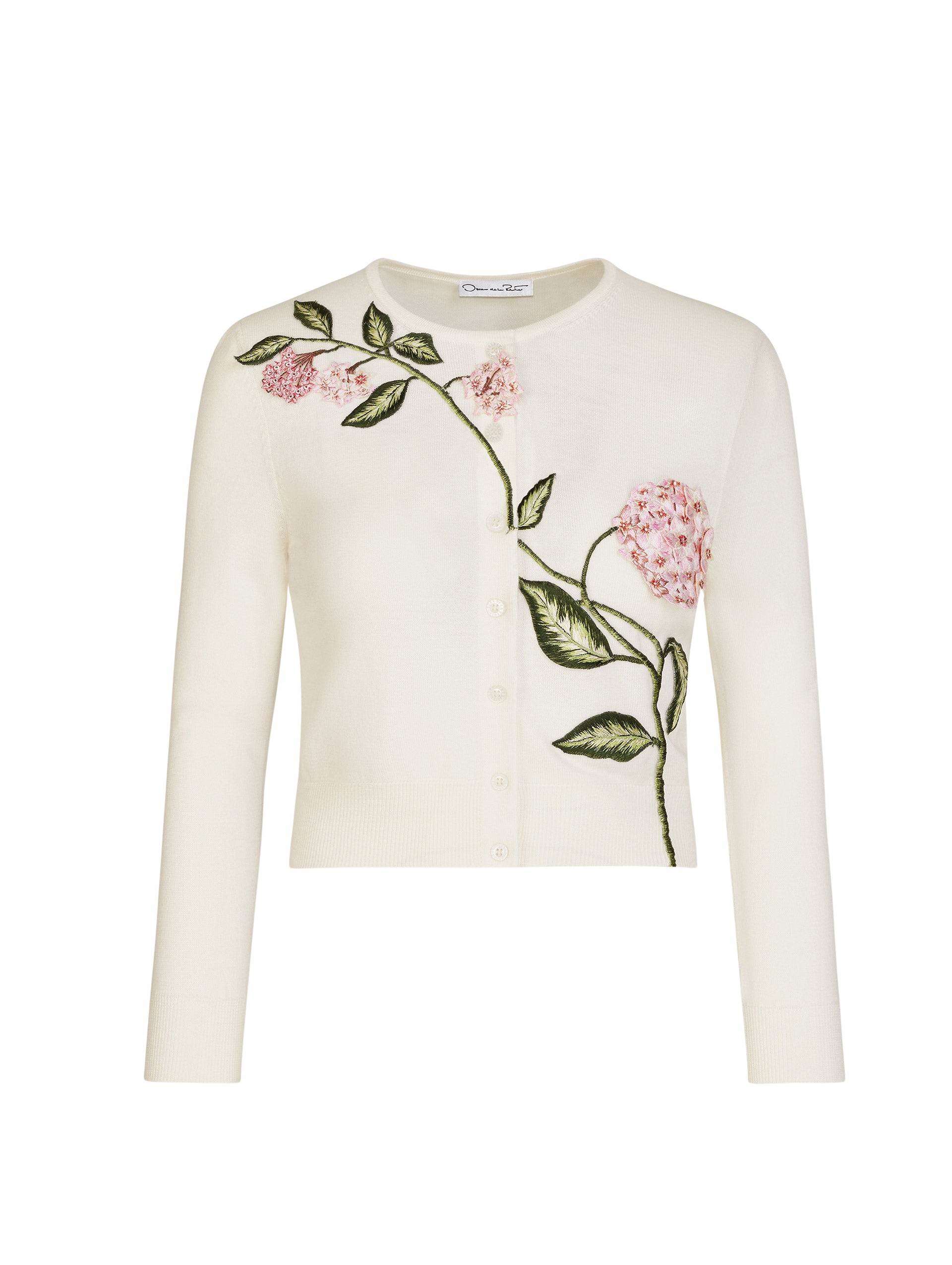 Oscar de la Renta Porcelain Flower Threadwork Cropped Cardigan - Oscar de la Renta Knitwear - American Couture - Shop at Coveti