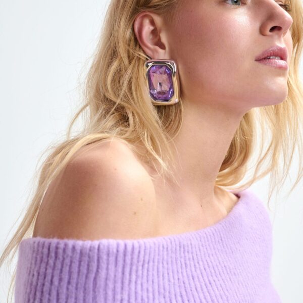 Essentiel Antwerp Purple alpaca wool-blend off-shoulder knit sweater - Essentiel Antwerp Knitwear - Colorful Belgian Design - Shop at Coveti
