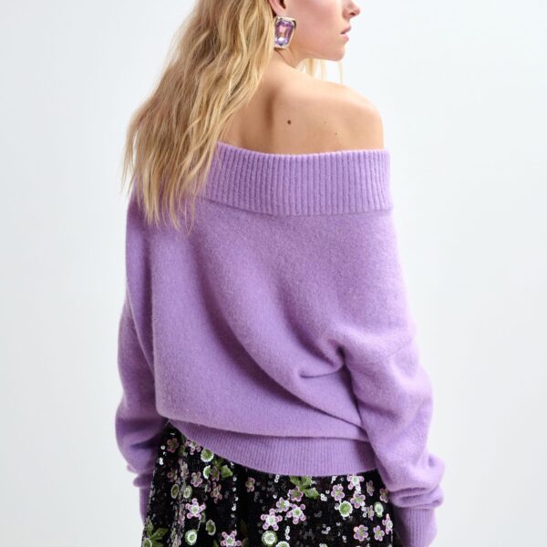Essentiel Antwerp Purple alpaca wool-blend off-shoulder knit sweater - Essentiel Antwerp Knitwear - Colorful Belgian Design - Shop at Coveti