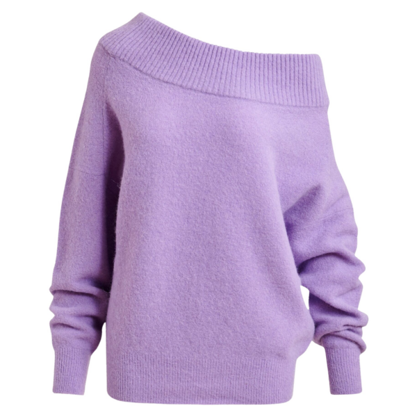 Essentiel Antwerp Purple alpaca wool-blend off-shoulder knit sweater - Essentiel Antwerp Knitwear - Colorful Belgian Design - Shop at Coveti