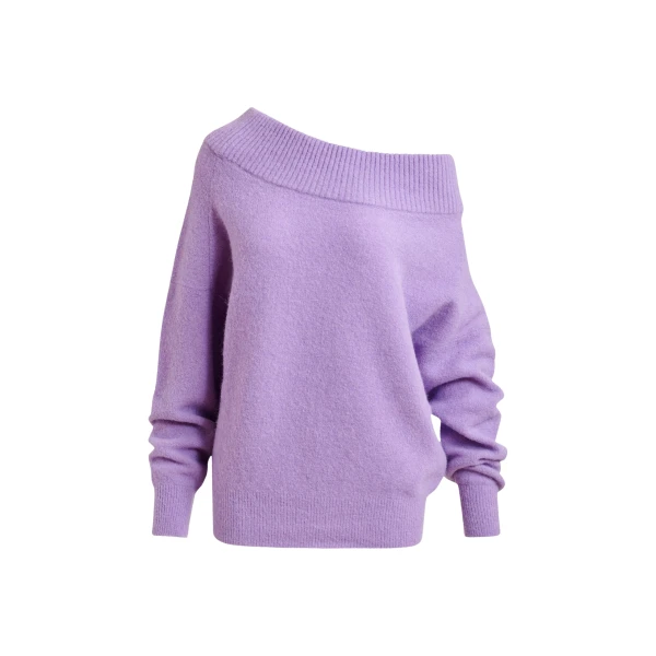 Essentiel Antwerp Purple alpaca wool-blend off-shoulder knit sweater - Essentiel Antwerp Knitwear - Colorful Belgian Design - Shop at Coveti