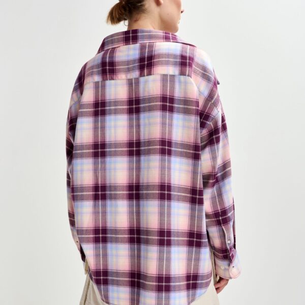 burgundy and light blue oversized plaid shirt with rhinestone chain - Essentiel Antwerp Shirts - Colorful Belgian Design - Shop at Coveti