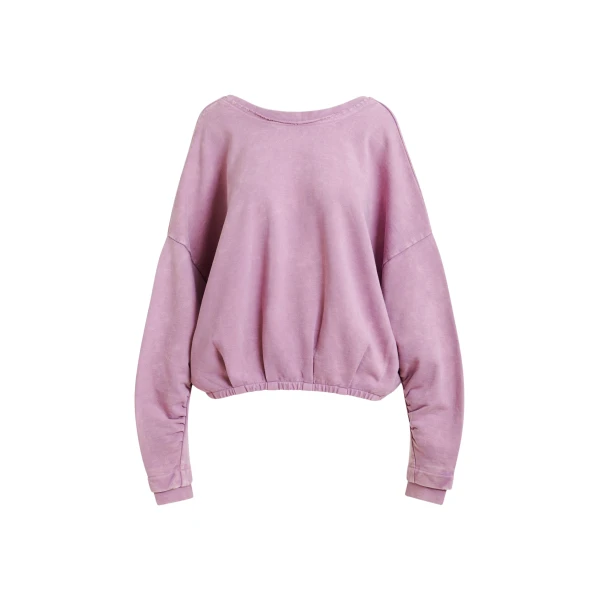 Essentiel Antwerp Purple cropped cotton sweatshirt with wrapback detail - Essentiel Antwerp Shirts - Colorful Belgian Design - Shop at Coveti
