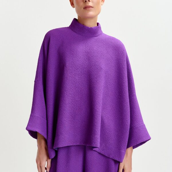 Essentiel Antwerp Purple oversized top with stand-up collar - Essentiel Antwerp Tops - Colorful Belgian Design - Shop at Coveti