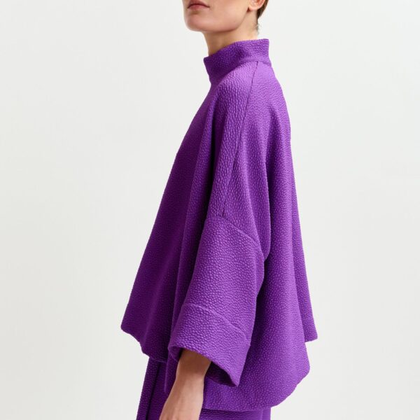 Essentiel Antwerp Purple oversized top with stand-up collar - Essentiel Antwerp Tops - Colorful Belgian Design - Shop at Coveti