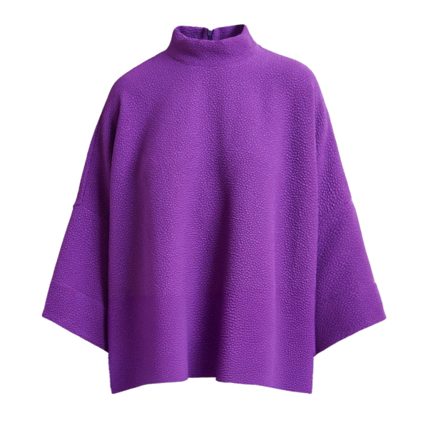 Essentiel Antwerp Purple oversized top with stand-up collar - Essentiel Antwerp Tops - Colorful Belgian Design - Shop at Coveti