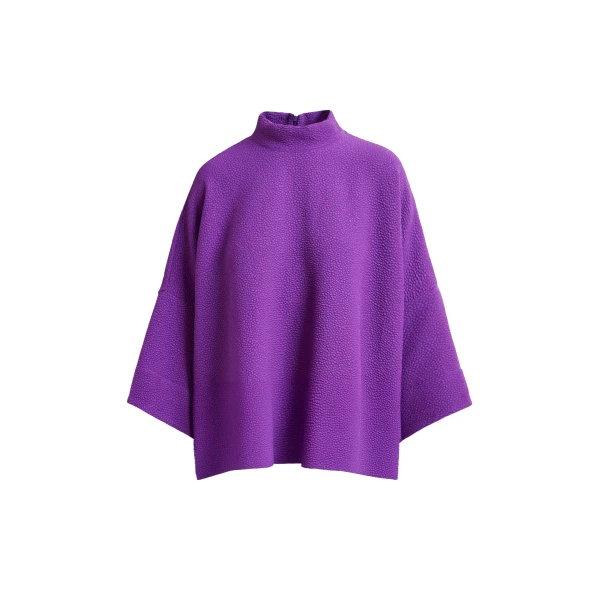 Essentiel Antwerp Purple oversized top with stand-up collar - Essentiel Antwerp Tops - Colorful Belgian Design - Shop at Coveti