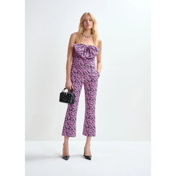 Essentiel Antwerp Purple, pink and black jacquard low-waist flared pants, view 2