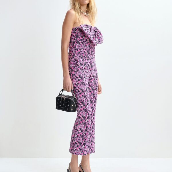 pink and black jacquard low-waist flared pants - Essentiel Antwerp Pants - Colorful Belgian Design - Shop at Coveti