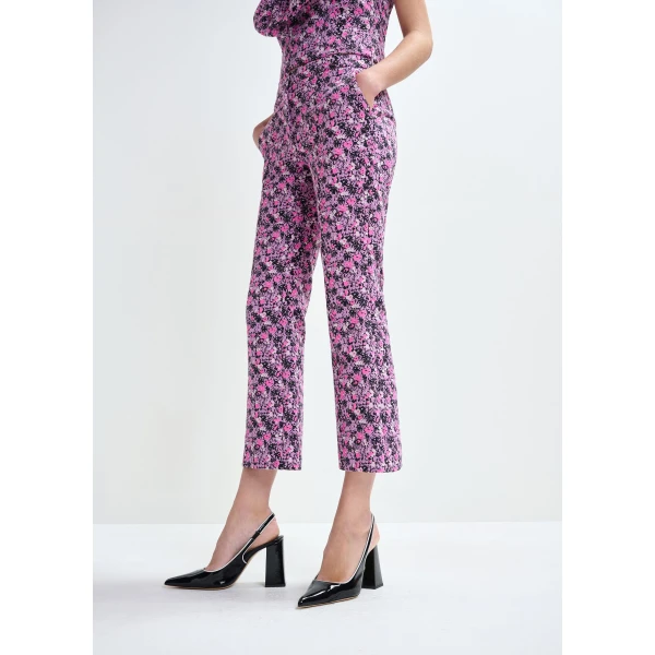 Essentiel Antwerp Purple, pink and black jacquard low-waist flared pants, view 5