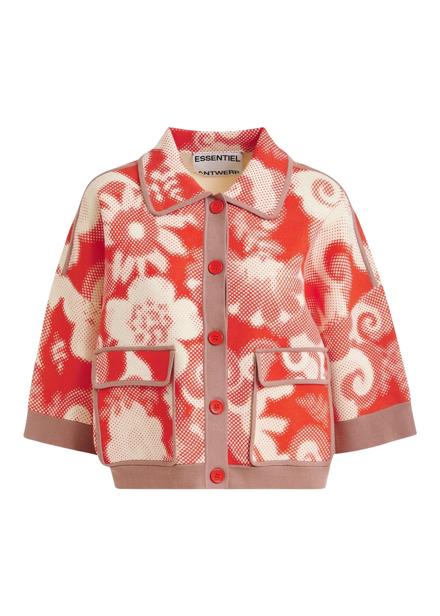 Red-and-off-white-floral-print-knit-cardigan-with-brown-contrasting-trims-Essentiel-Antwerp-Knitwear-scaled39000_nobg Essentiel Antwerp Red and off-white floral-print knit cardigan with brown contrasting trims - Essentiel Antwerp Knitwear - Colorful Belgian Design - Shop at Coveti