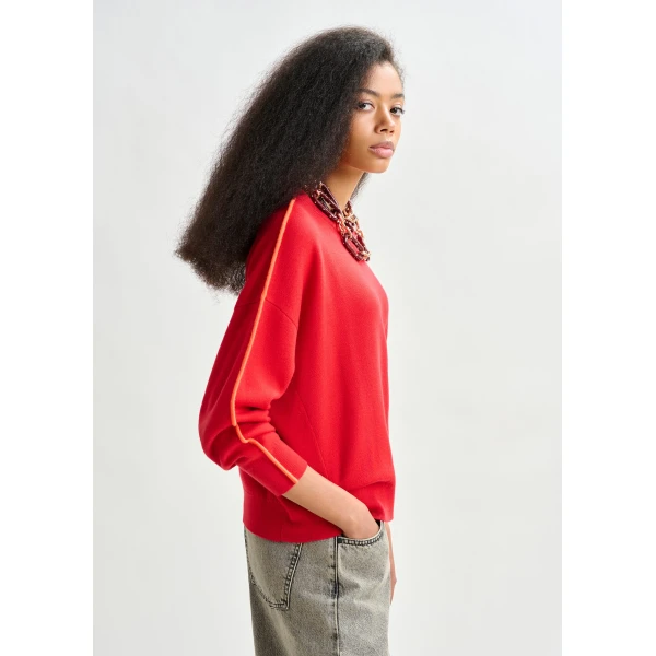 Essentiel Antwerp Red and orange knitted sweater with fitted waist, view 2