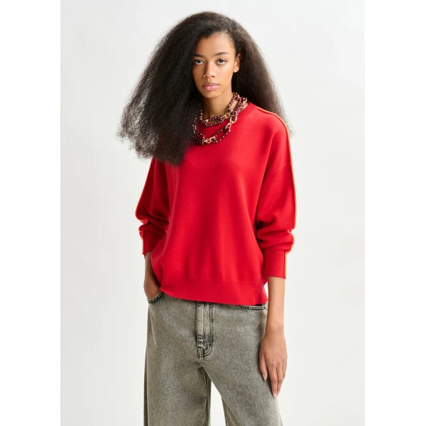 Essentiel Antwerp Red and orange knitted sweater with fitted waist, view 3