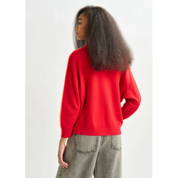 Essentiel Antwerp Red and orange knitted sweater with fitted waist, view 4