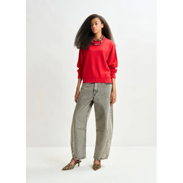 Essentiel Antwerp Red and orange knitted sweater with fitted waist, view 5