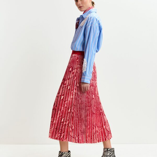 Essentiel Antwerp Red and orange snakeprint pleated skirt - Essentiel Antwerp Skirts - Colorful Belgian Design - Shop at Coveti