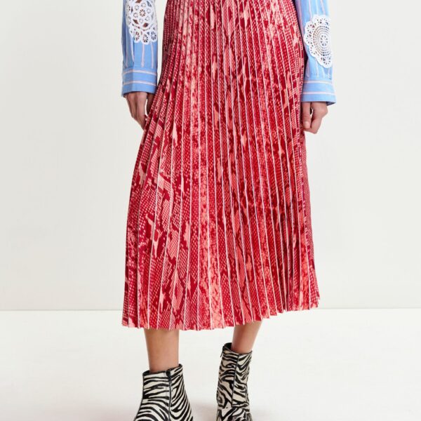 Essentiel Antwerp Red and orange snakeprint pleated skirt - Essentiel Antwerp Skirts - Colorful Belgian Design - Shop at Coveti