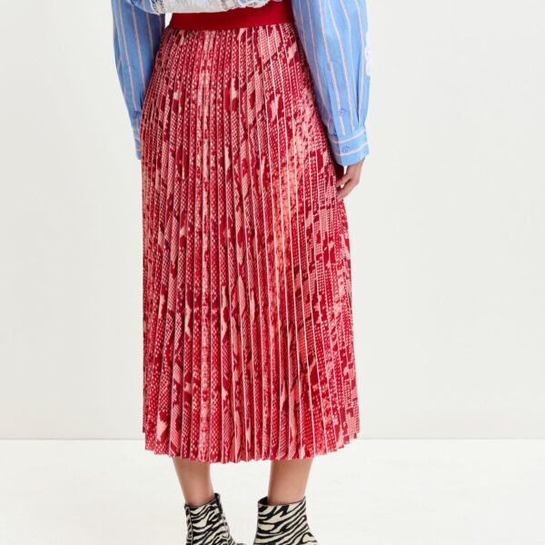 Essentiel Antwerp Red and orange snakeprint pleated skirt - Essentiel Antwerp Skirts - Colorful Belgian Design - Shop at Coveti