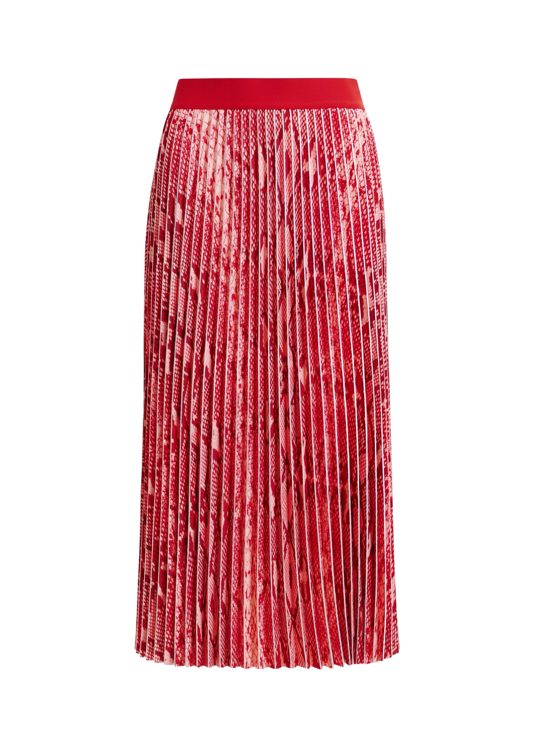Essentiel Antwerp Red and orange snakeprint pleated skirt