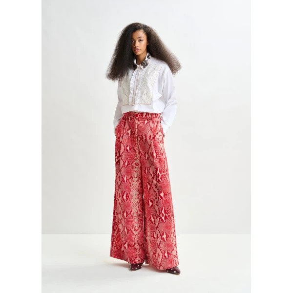Essentiel Antwerp Red and orange snakeprint wide-leg pants, view 2