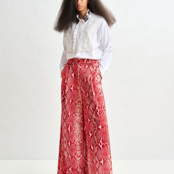 Essentiel Antwerp Red and orange snakeprint wide-leg pants - Essentiel Antwerp Pants - Colorful Belgian Design - Shop at Coveti