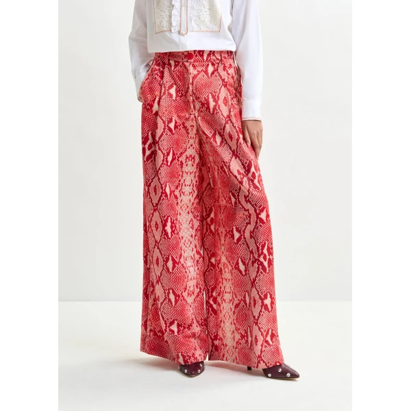 Essentiel Antwerp Red and orange snakeprint wide-leg pants, view 3