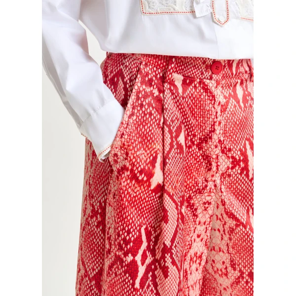 Essentiel Antwerp Red and orange snakeprint wide-leg pants, view 4