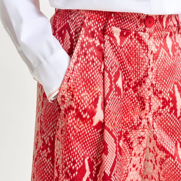 Essentiel Antwerp Red and orange snakeprint wide-leg pants - Essentiel Antwerp Pants - Colorful Belgian Design - Shop at Coveti