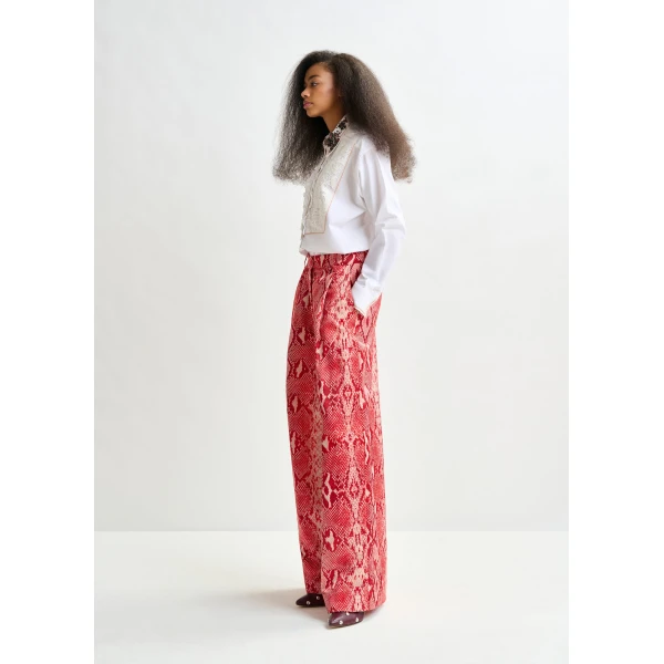 Essentiel Antwerp Red and orange snakeprint wide-leg pants, view 5