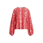 Essentiel Antwerp Red and orange top with puffed sleeves and snake print - Essentiel Antwerp Tops - Colorful Belgian Design - Shop at Coveti