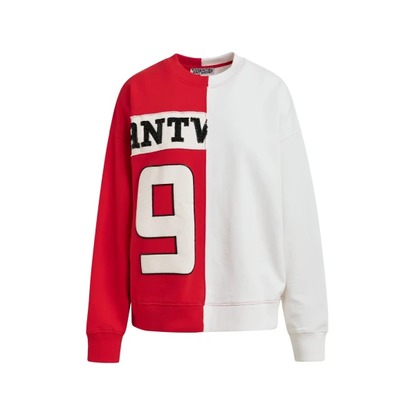 Essentiel Antwerp Red and white split-panel appliquéd cotton sweatshirt - Essentiel Antwerp Shirts - Colorful Belgian Design - Shop at Coveti