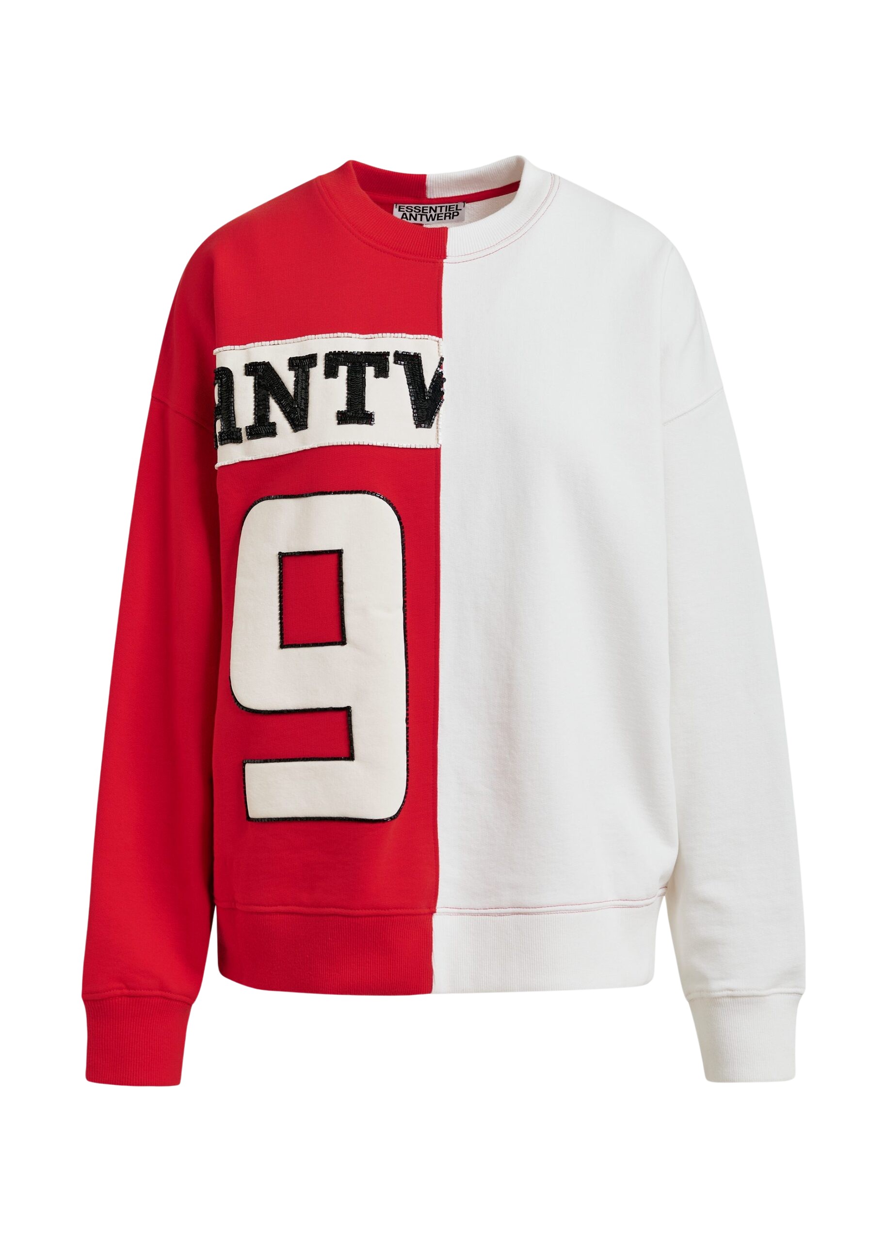 Essentiel Antwerp Red and white split-panel appliquéd cotton sweatshirt - Essentiel Antwerp Shirts - Colorful Belgian Design - Shop at Coveti