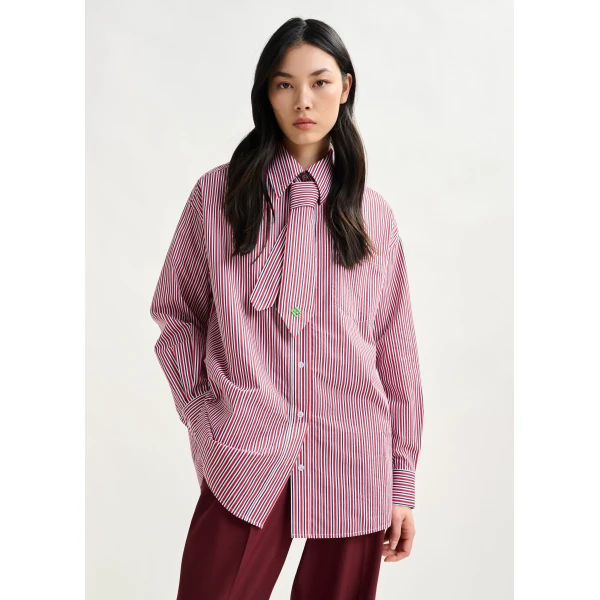 Essentiel Antwerp Red, blue and white striped shirt with removable tie, view 2