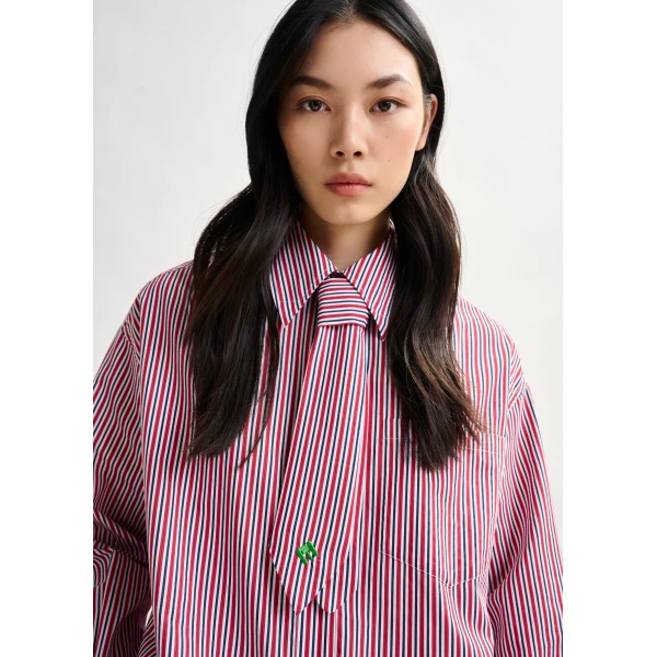 Essentiel Antwerp Red, blue and white striped shirt with removable tie, view 3
