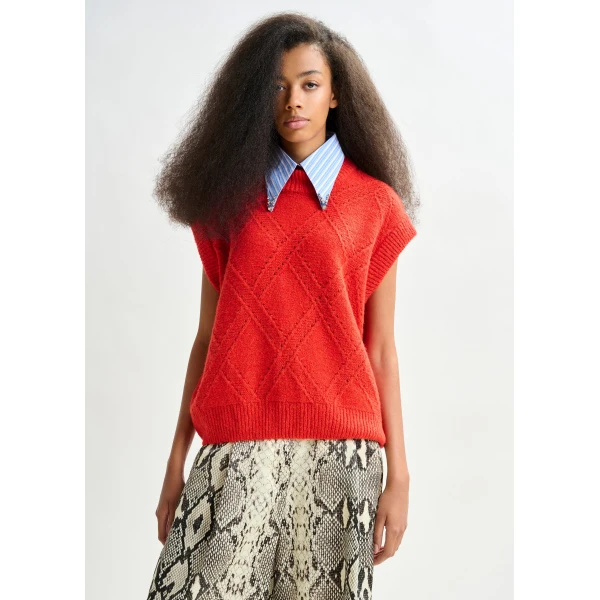 Essentiel Antwerp Red cable-knit sleeveless wool-blend sweater, view 2