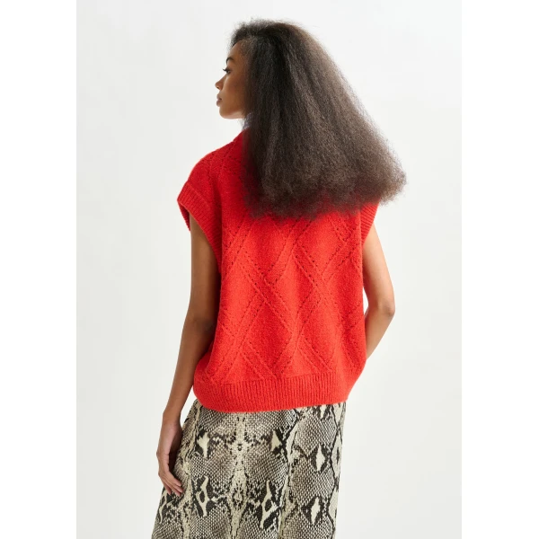 Essentiel Antwerp Red cable-knit sleeveless wool-blend sweater, view 3