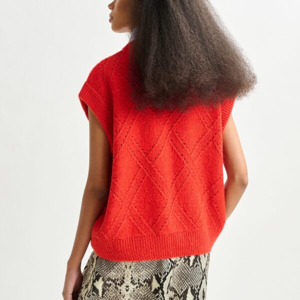 Essentiel Antwerp Red cable-knit sleeveless wool-blend sweater - Essentiel Antwerp Knitwear - Colorful Belgian Design - Shop at Coveti
