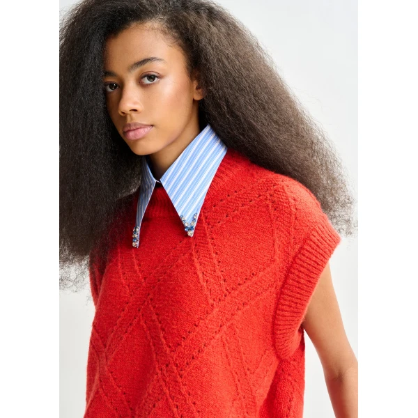 Essentiel Antwerp Red cable-knit sleeveless wool-blend sweater, view 4