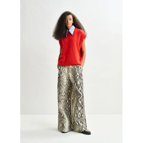 Essentiel Antwerp Red cable-knit sleeveless wool-blend sweater, view 5