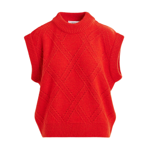 Essentiel Antwerp Red cable-knit sleeveless wool-blend sweater - Essentiel Antwerp Knitwear - Colorful Belgian Design - Shop at Coveti