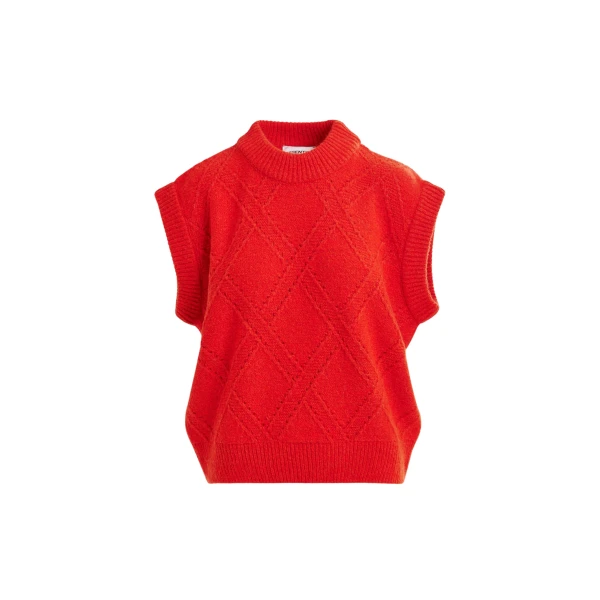Essentiel Antwerp Red cable-knit sleeveless wool-blend sweater - Essentiel Antwerp Knitwear - Colorful Belgian Design - Shop at Coveti