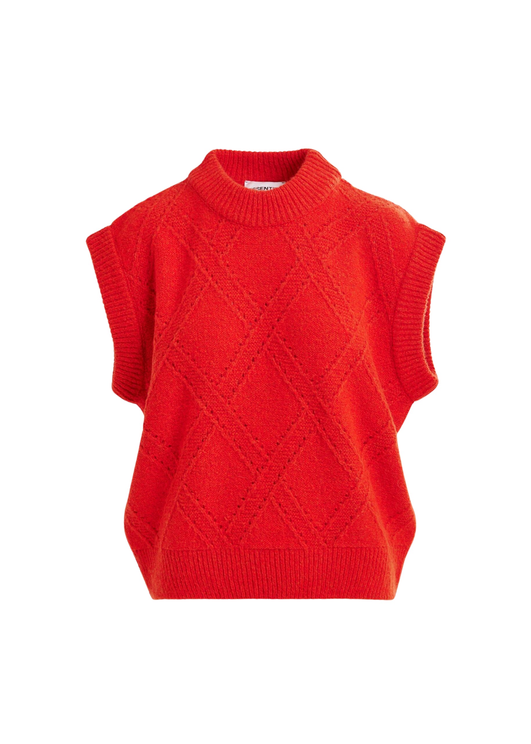 Essentiel Antwerp Red cable-knit sleeveless wool-blend sweater - Essentiel Antwerp Knitwear - Colorful Belgian Design - Shop at Coveti