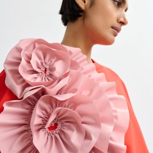 Essentiel Antwerp Red cotton-blend sweatshirt with ruffle details - Essentiel Antwerp Shirts - Colorful Belgian Design - Shop at Coveti