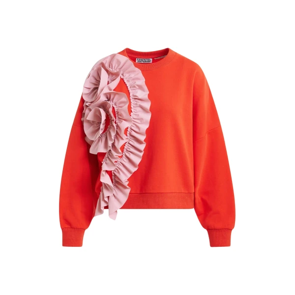 Essentiel Antwerp Red cotton-blend sweatshirt with ruffle details - Essentiel Antwerp Shirts - Colorful Belgian Design - Shop at Coveti